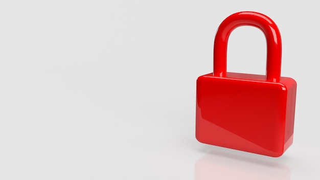 Red color lock on white background 3d rendering