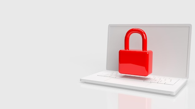 Red color lock on white notebook 3d rendering