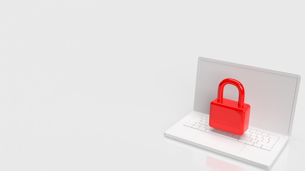 Red color lock on white notebook 3d rendering