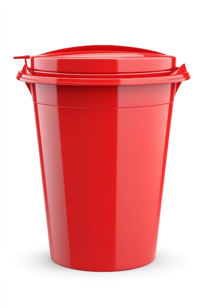 Red color plastic waste bin isolated on a white background