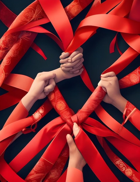 The red color ribbon concept art for world HIV AIDS day awareness banner post background wallpaper