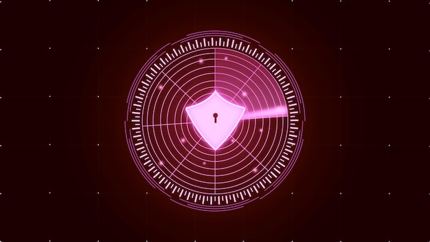 Red color security lock radar screen on blue background HUD Interface design illustration