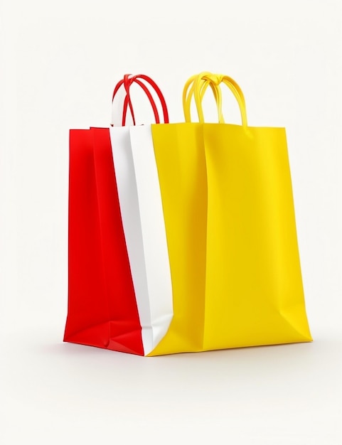 red coloryellow color white color paper shopping bags on white background