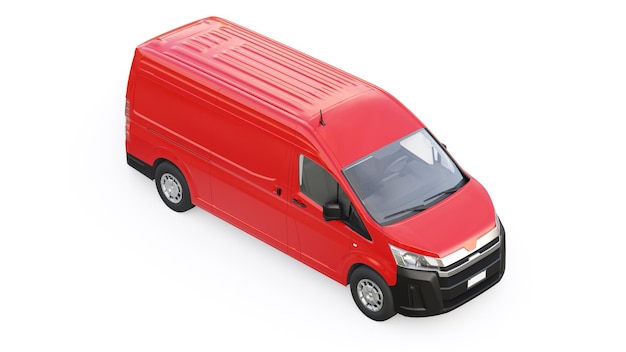 Red commercial van for transporting small loads in the city on a white background Blank body for your design 3d illustration