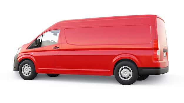 Red commercial van for transporting small loads in the city on a white background Blank body for your design 3d illustration