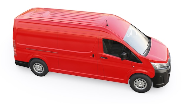 Red commercial van for transporting small loads in the city on a white background Blank body for your design 3d illustration