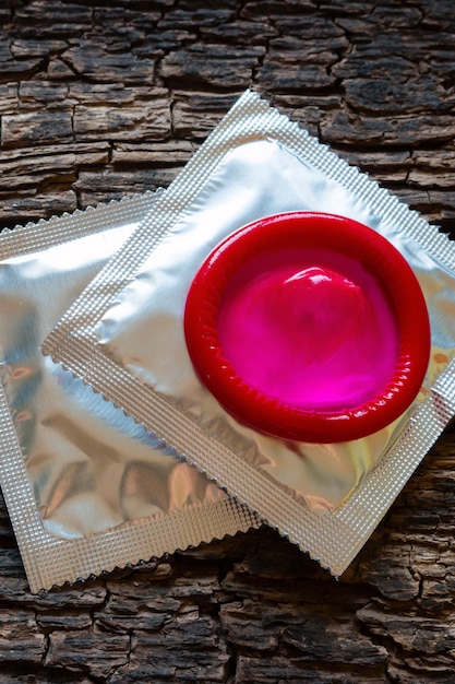 Red condom closeup