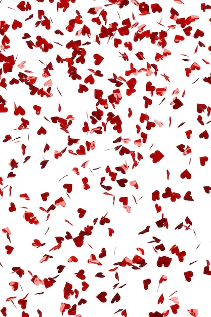 Red confetti in the shape of hearts isolated 3d rendering