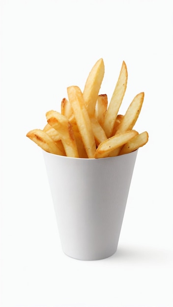 a red container of french fries with white Background