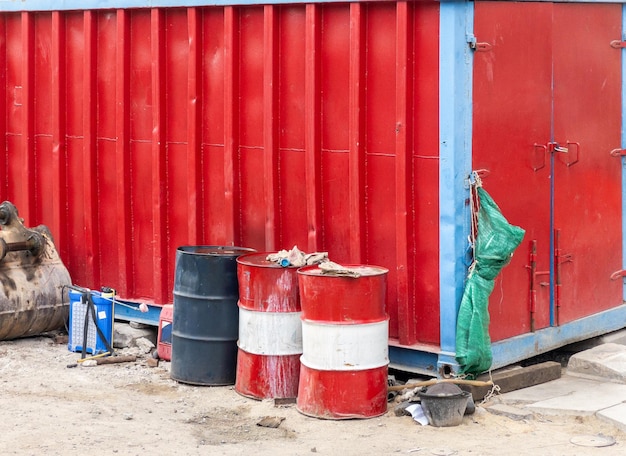 The red container for temporary storage of the equipment used in construction