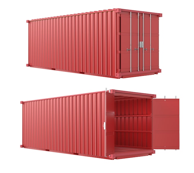 Red container with door open and close isolated on white