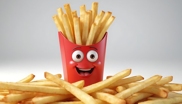 a red container with french fries and a face with a face on it