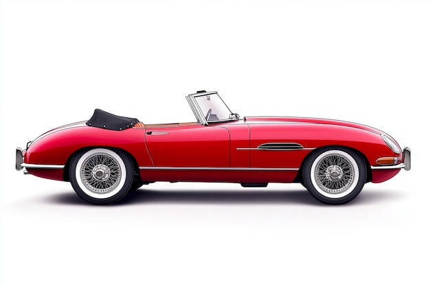 Photo a red convertible car with a black roof and a white background