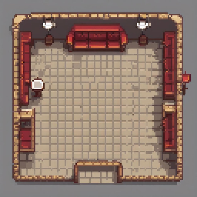 Red couch in pixel art dungeon screenshot