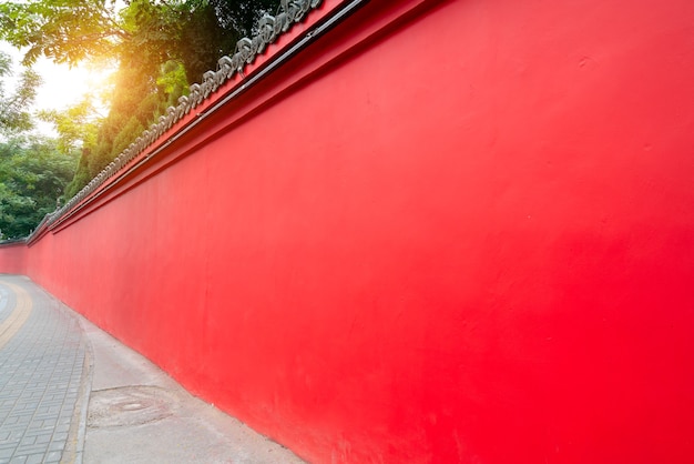 Red courtyard wall of Chinese classical palace