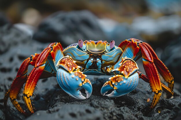 Photo red crab on beautiful beach surface travel landscape clean white sand and blue sea water