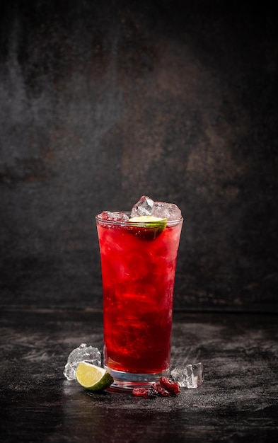 Red cranberry and lime cocktail