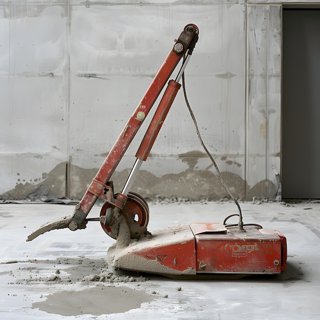 Photo a red crane is being used to remove snow from the floor