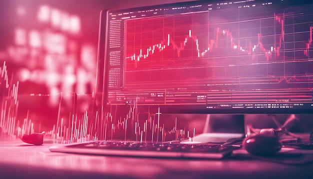 The red crashing market volatility of crypto trading with technical graph and indicator