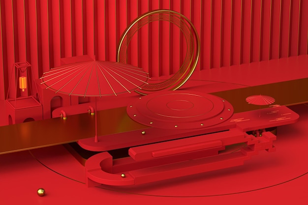 Red creative presentation stage 3d rendering