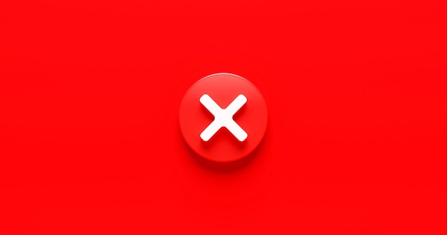 Red cross check mark icon button and no or wrong symbol on reject cancel sign button negative checklist background with decline option box. 3D rendering.