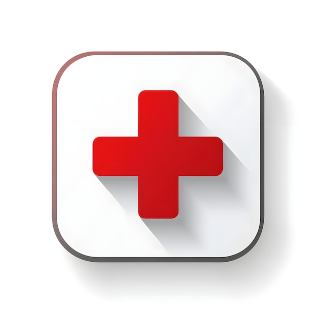 Red cross icon with long shadow on white background Vector illustration