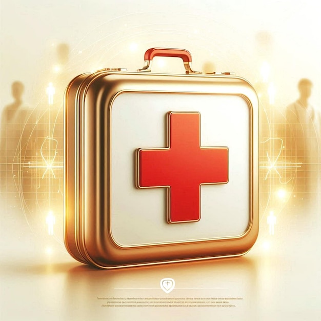 a red cross is in a gold container with a red cross on it