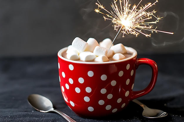 a red cup with marshmallows and sparklers in it