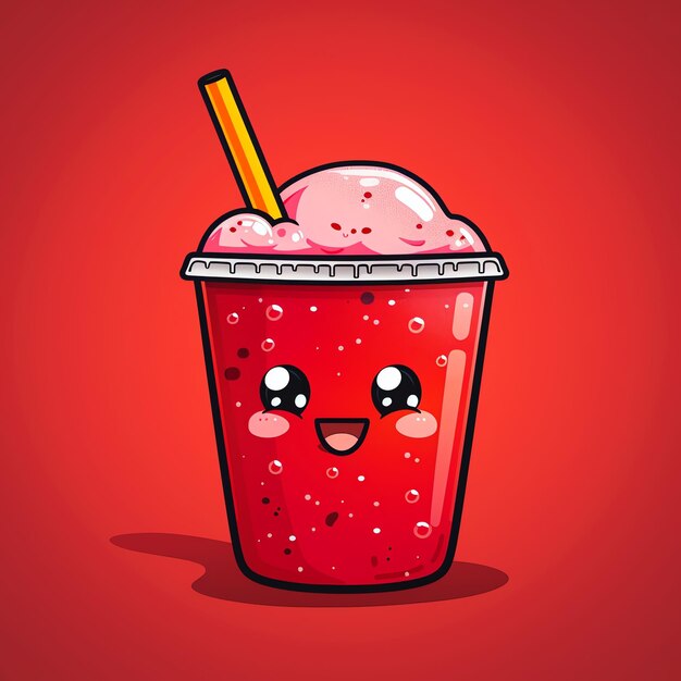 Photo a red cup with a strawberry and a straw on it