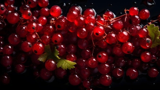 Red currants in a bowl with a leaf on the side