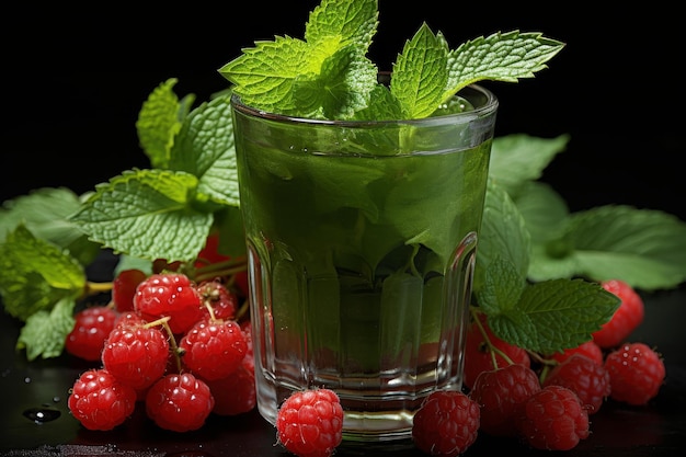 Red currants and a smoothie in a glass on a wooden table creating a vibrant and fresh scene