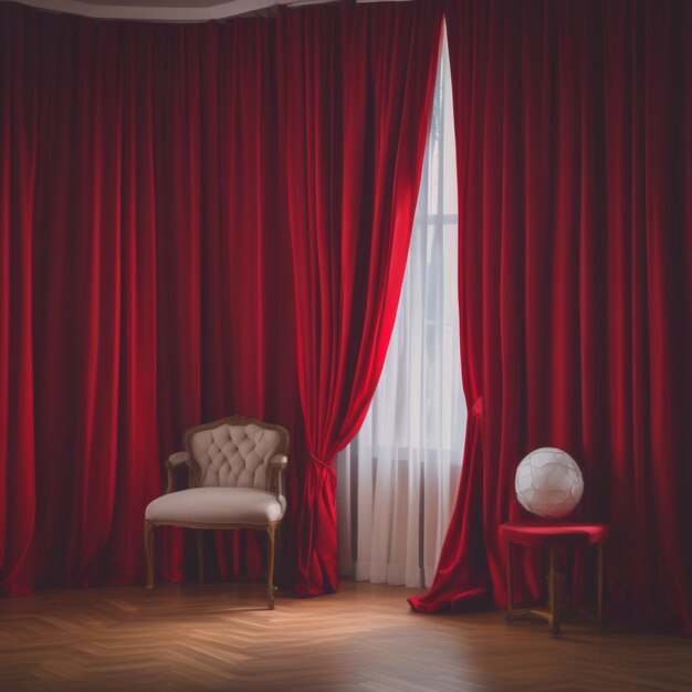 Photo a red curtain that is open to a window