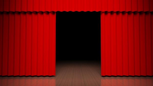 Red curtain on theater stage with heart design