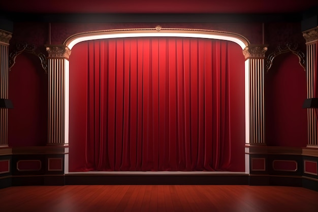 A red curtain with a white light on it