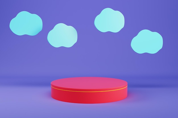 Red cylinder pedestal with abstract clouds for product display