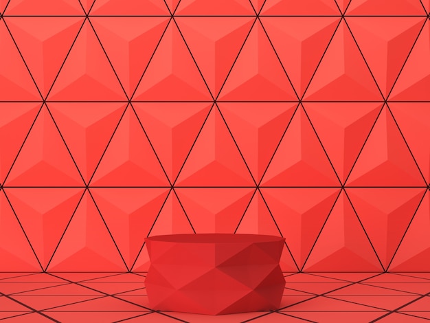 Red cylindrical zigzag pattern base on red pattern triangles scene. abstract background for branding and presentation. 3d rendering