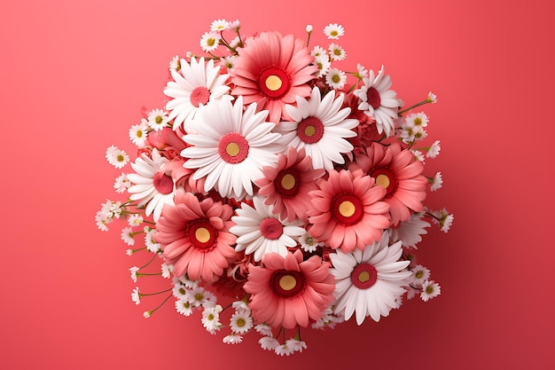 Red daisy flower bouquet on pink background