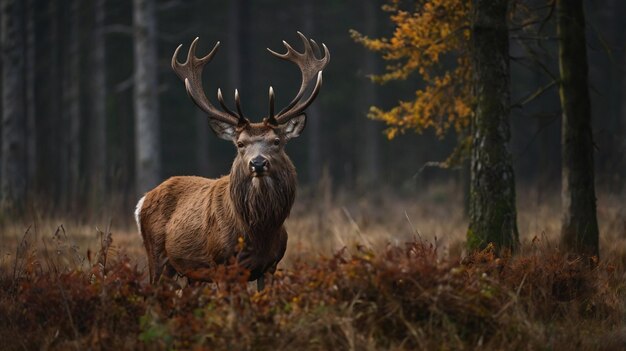 Red deer in the nature habitat during the deer rut european wildlife