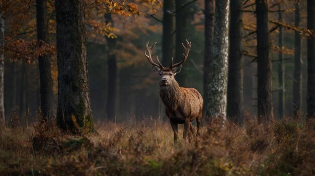 Red deer in the nature habitat during the deer rut european wildlife