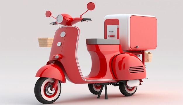 Red Delivery scooter with boxes Generative ai