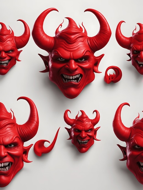 Photo red devil horn and tail vector illustration 3d realistic cute elements for face mask and head