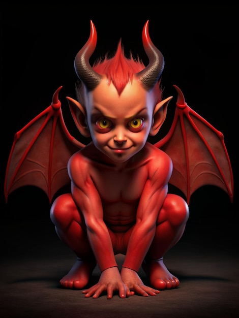 a red devil with a black eyes and a black background