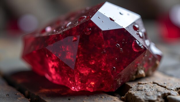 Photo a red diamond is laying on a stone