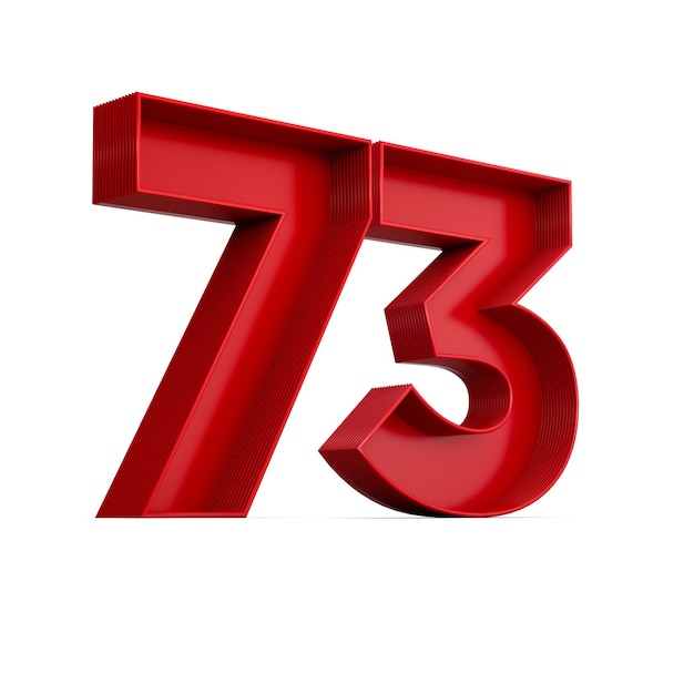 Red Digit 73 or seventy three with inner shadow isolated on white background 3d illustration