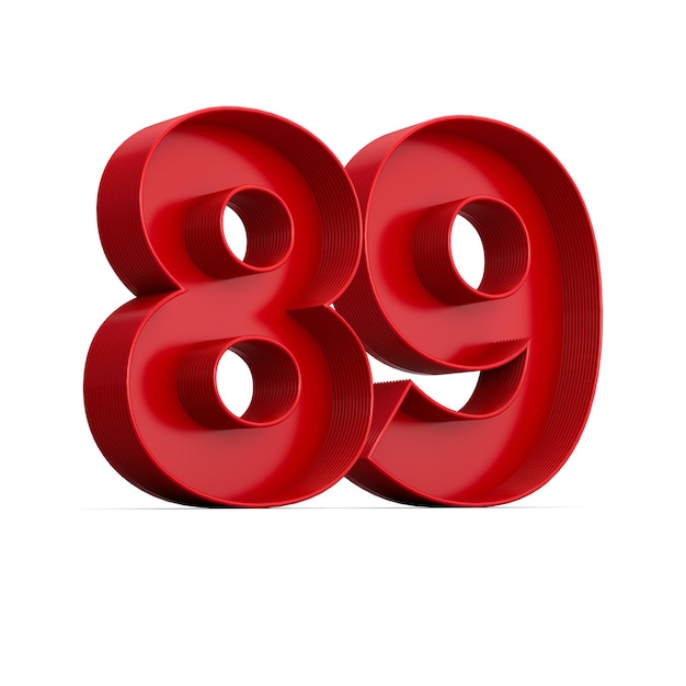 Red Digit 89 or eighty nine with inner shadow isolated on white background 3d illustration