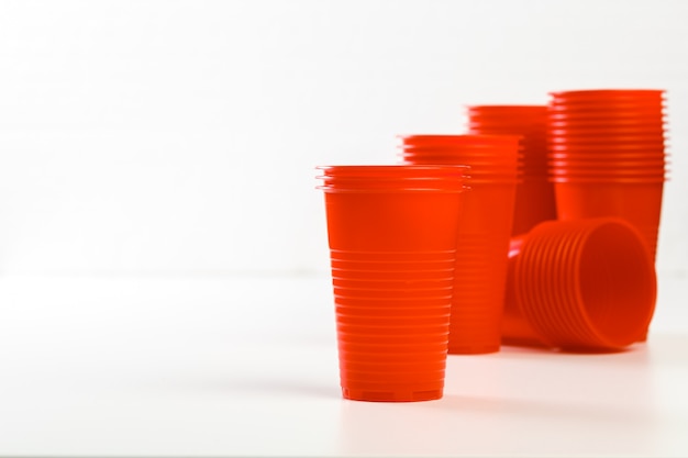 Red disposable plastic glasses