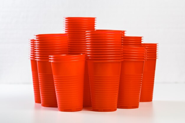 Red disposable plastic glasses