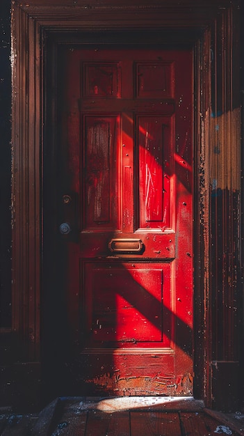 Photo the red door of the old house