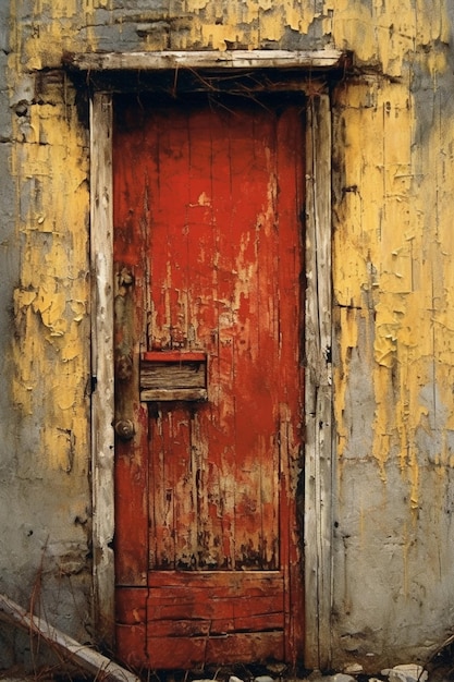 A red door with a yellow stripe on the bottom.