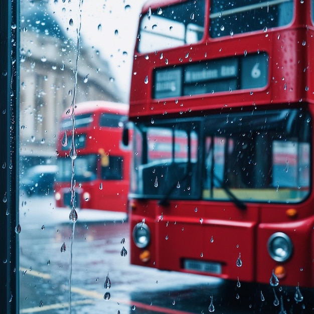 Photo a red double decker bus is driving down the street